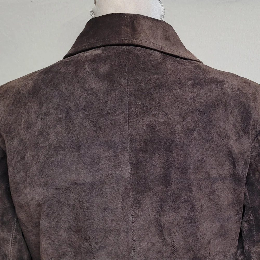 90s Vintage Warm Stone Brown Suede Leather Single Breasted Pleated Blazer Jacket